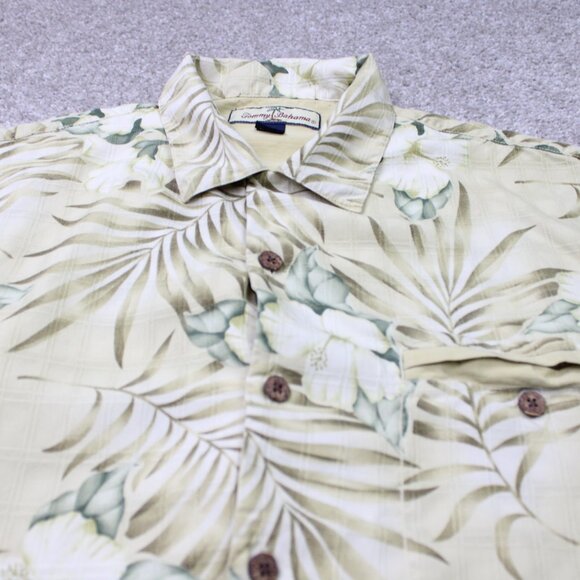 Tommy Bahama Camp Shirt Men Medium Beige Floral Loop Collar Orange 100% Silk S/S - Picture 4 of 13